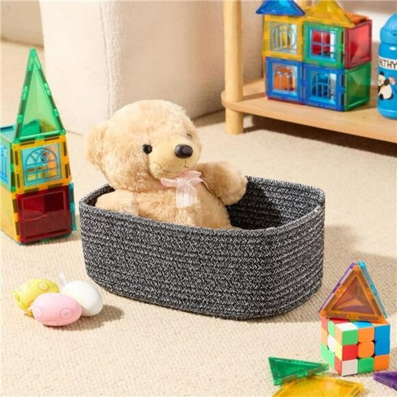 Woven Rope Storage Baskets Set Closet Organizer Bins Small Cube Bins 3 Pack - Picture 4 of 8